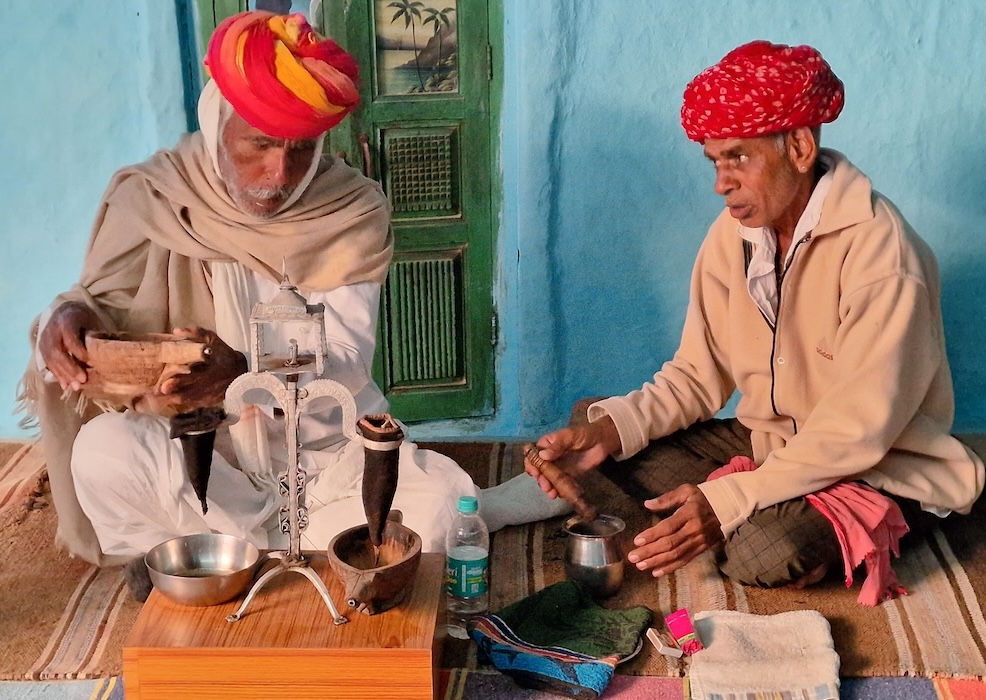 Traditional Opium ceremony in Bishnoi village in Rajasthan