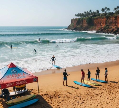 surf lesson on the sun-drenched shores of Varkala